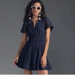 Anthropologie Somerset Eyelet Mini Dress in Navy Blue